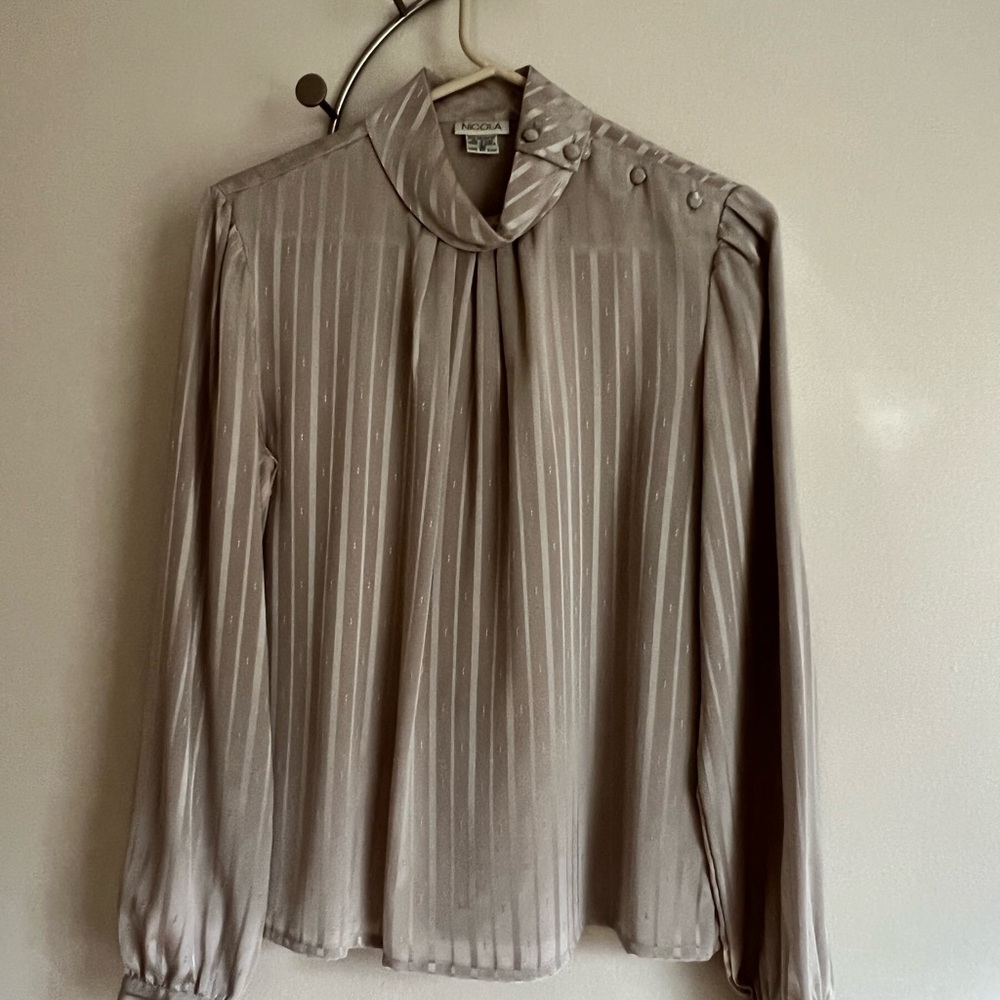 NICOLA Taupe Striped Button Blouse